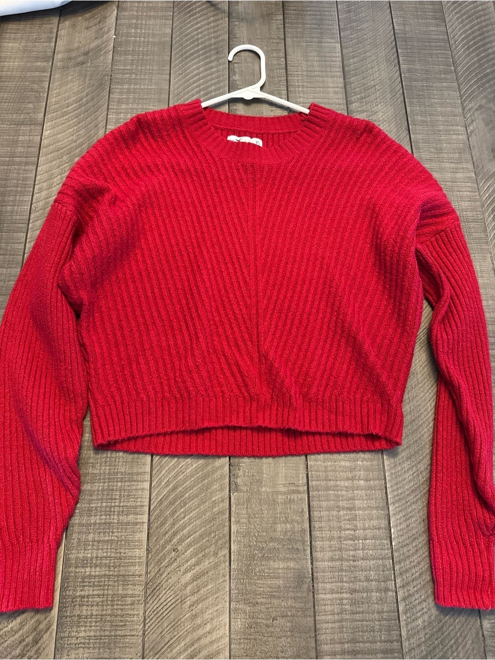 Hollister Bright Red Ribbed Cropped Crewneck Sweater